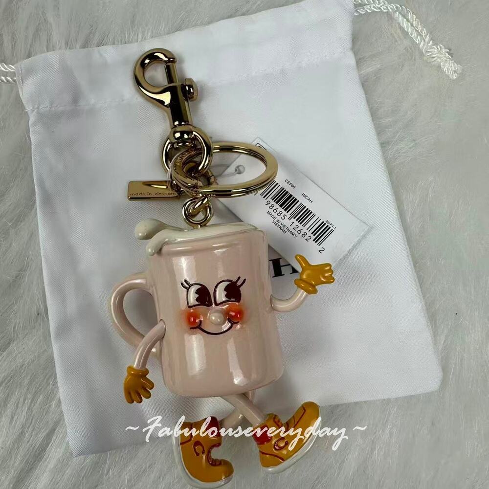 COACH Coffee Cup Bag Charm Lil Miss Jo In Resin With Key Ring NWT - Picture 6 of 6